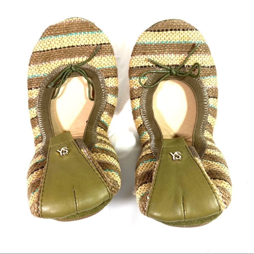 Yosi Samra ballet flats Green/Ivory Stripe Size 6